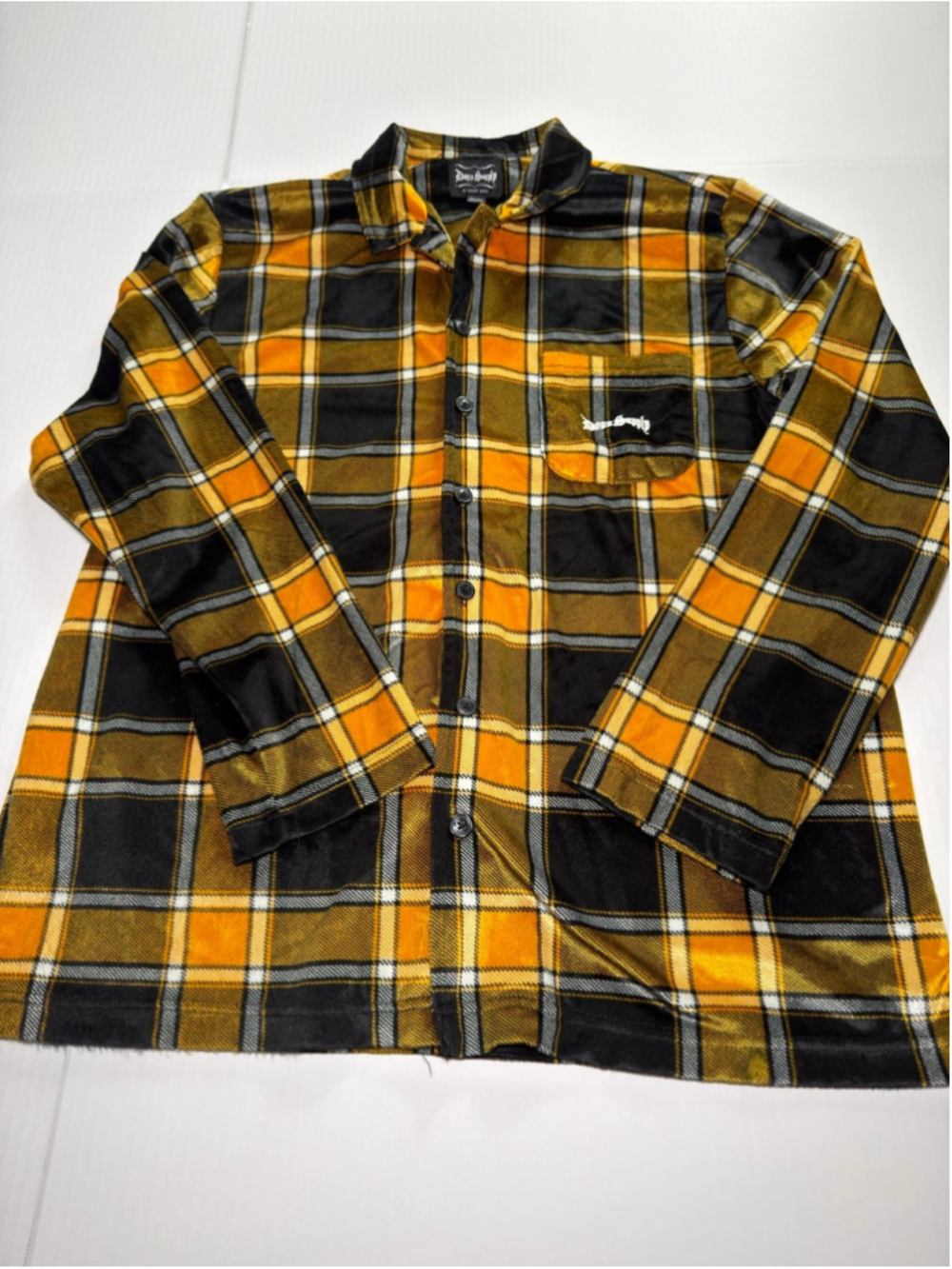 Dogg Supply by Snoop Dogg Yellow & Black Plaid Velour/Pajama Shirt sz XL